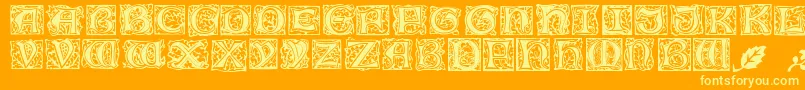 MorrisJensonInitialen-Schriftart – Gelbe Schriften auf orangefarbenem Hintergrund