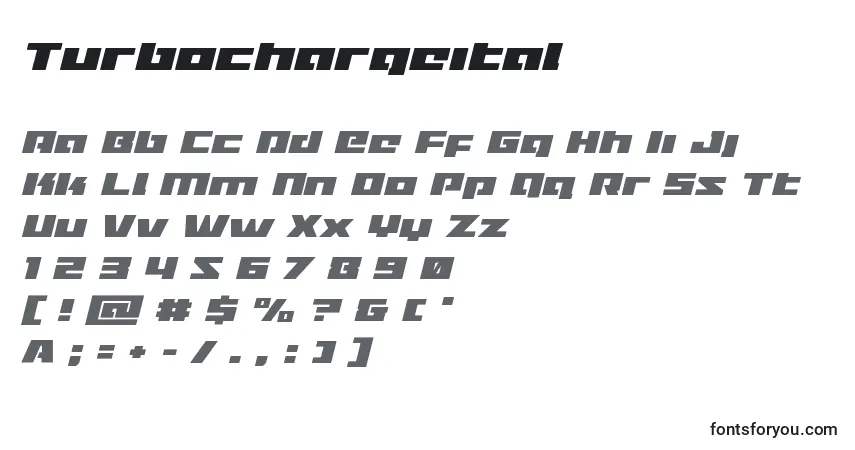 Schriftart Turbochargeital – Alphabet, Zahlen, spezielle Symbole