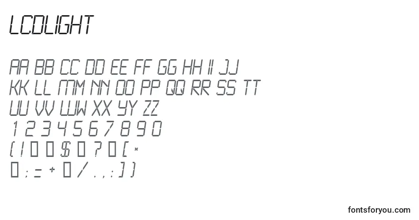 A fonte LcdLight – alfabeto, números, caracteres especiais