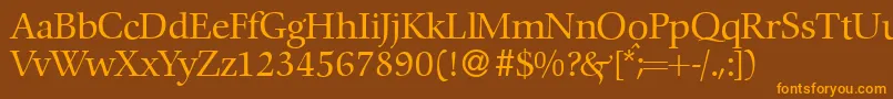 フォントC792RomanRegular – オレンジ色の文字が茶色の背景にあります。