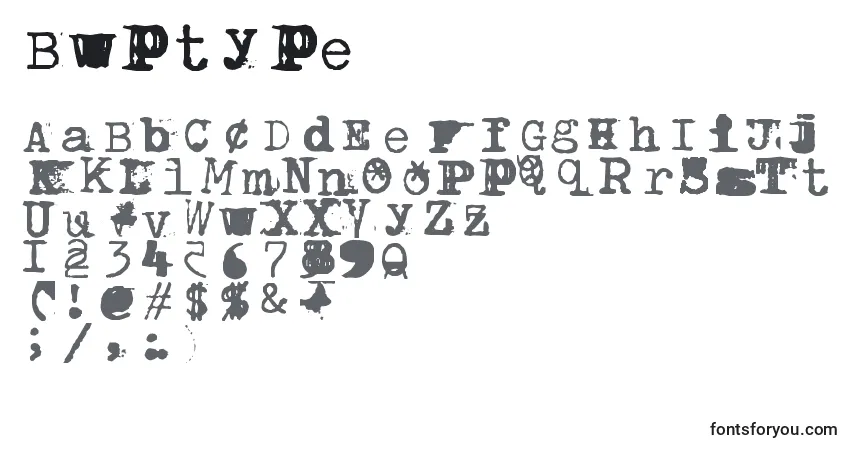 Czcionka Bwptype – alfabet, cyfry, specjalne znaki