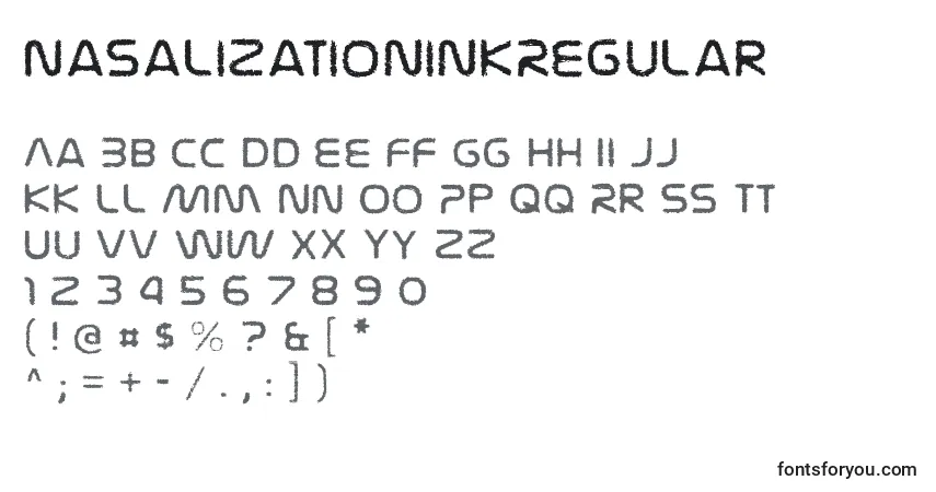 Czcionka NasalizationinkRegular – alfabet, cyfry, specjalne znaki