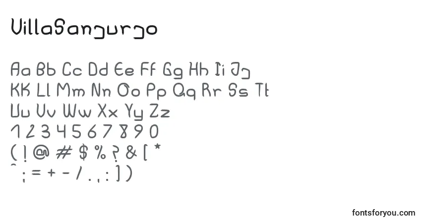 Czcionka VillaSanjurjo – alfabet, cyfry, specjalne znaki