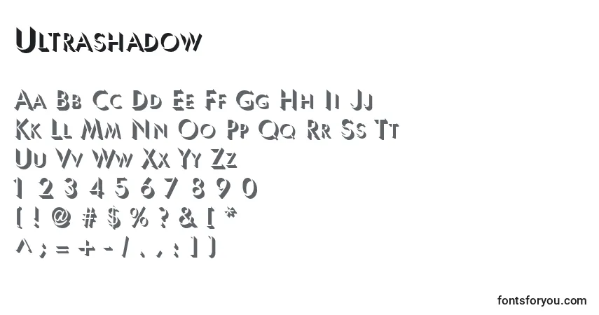 Schriftart Ultrashadow – Alphabet, Zahlen, spezielle Symbole