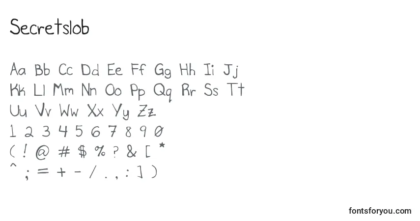 Schriftart Secretslob – Alphabet, Zahlen, spezielle Symbole