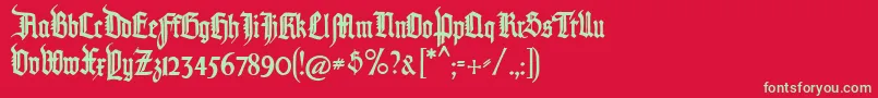 Pommerngotisch Font – Green Fonts on Red Background