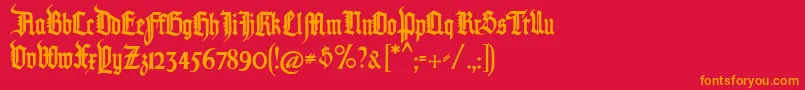 フォントPommerngotisch – 赤い背景にオレンジの文字