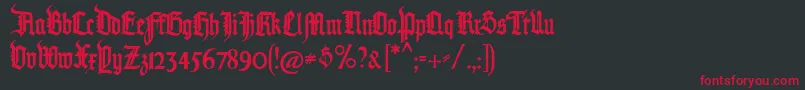 フォントPommerngotisch – 黒い背景に赤い文字