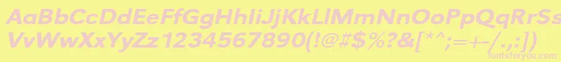 UrwgrotesktmedextwidOblique-Schriftart – Rosa Schriften auf gelbem Hintergrund
