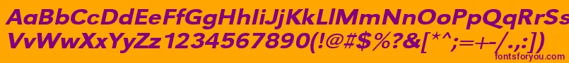 UrwgrotesktmedextwidOblique-Schriftart – Violette Schriften auf orangefarbenem Hintergrund