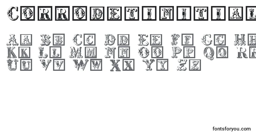 A fonte Corrodetinitials – alfabeto, números, caracteres especiais