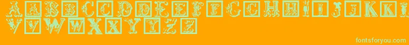 Corrodetinitials-Schriftart – Grüne Schriften auf orangefarbenem Hintergrund
