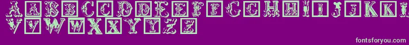 Corrodetinitials-Schriftart – Grüne Schriften auf violettem Hintergrund