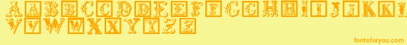 Corrodetinitials-Schriftart – Orangefarbene Schriften auf gelbem Hintergrund