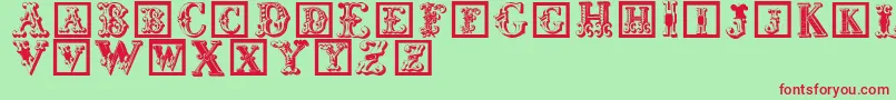 Corrodetinitials-Schriftart – Rote Schriften auf grünem Hintergrund