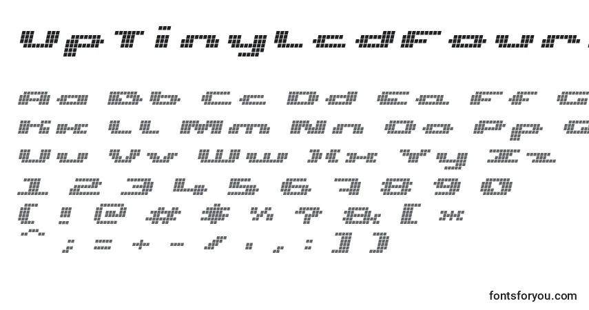 Schriftart UpTinyLcdFourItalic – Alphabet, Zahlen, spezielle Symbole