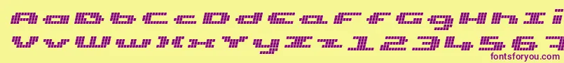 UpTinyLcdFourItalic Font – Purple Fonts on Yellow Background