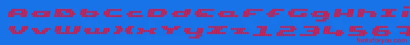 UpTinyLcdFourItalic Font – Red Fonts on Blue Background