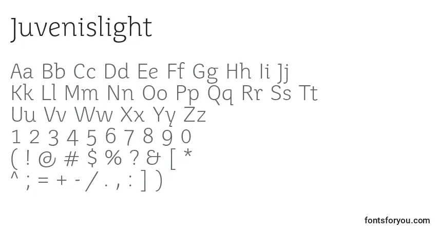 Schriftart Juvenislight – Alphabet, Zahlen, spezielle Symbole