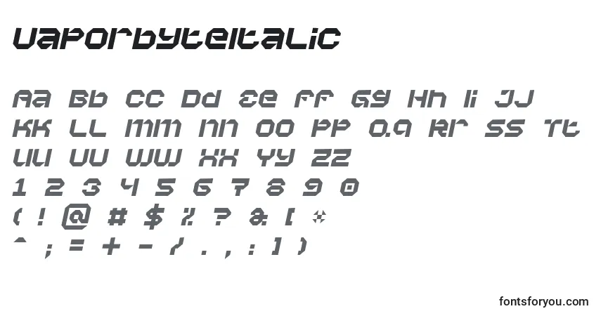 Шрифт VaporbyteItalic – алфавит, цифры, специальные символы