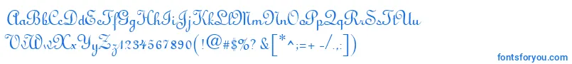 フォントAntigua – 白い背景に青い文字