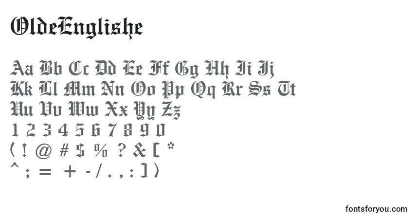 A fonte OldeEnglishe – alfabeto, números, caracteres especiais