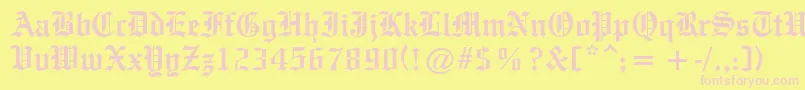 OldeEnglishe-fontti – vaaleanpunaiset fontit keltaisella taustalla