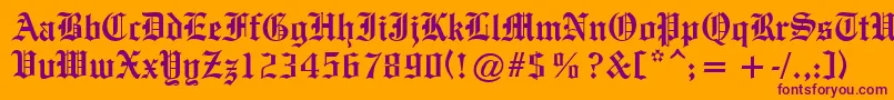 OldeEnglishe-Schriftart – Violette Schriften auf orangefarbenem Hintergrund