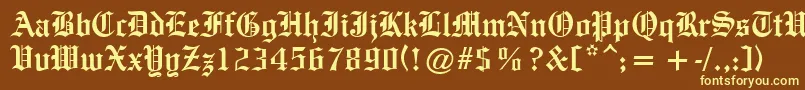 OldeEnglishe-fontti – keltaiset fontit ruskealla taustalla