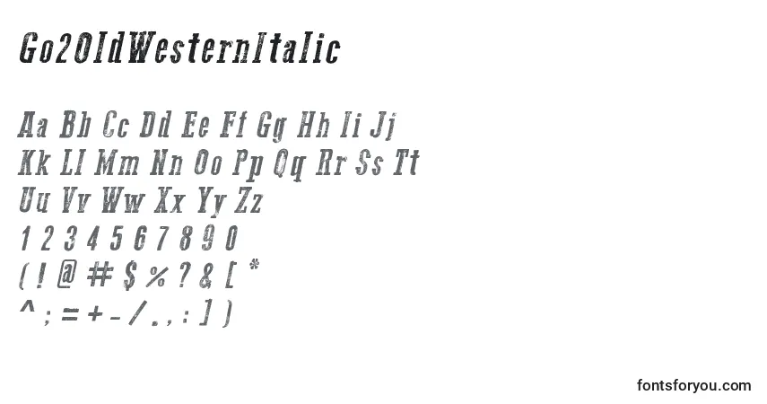 A fonte Go2OldWesternItalic – alfabeto, números, caracteres especiais