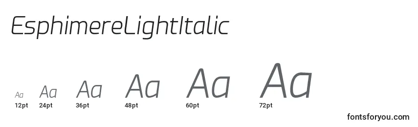 Размеры шрифта EsphimereLightItalic