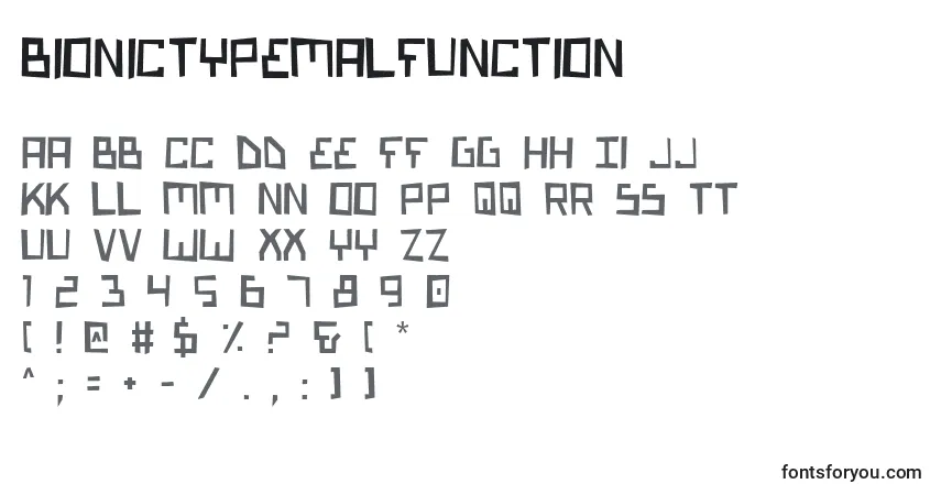 A fonte BionicTypeMalfunction – alfabeto, números, caracteres especiais