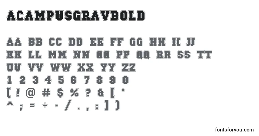 Шрифт ACampusgravBold – алфавит, цифры, специальные символы