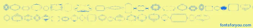 Fonte CalligraphicFramesSoftTwo – fontes azuis em um fundo amarelo