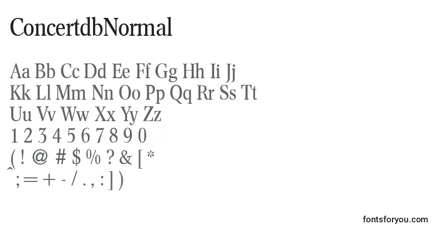 Czcionka ConcertdbNormal – alfabet, cyfry, specjalne znaki