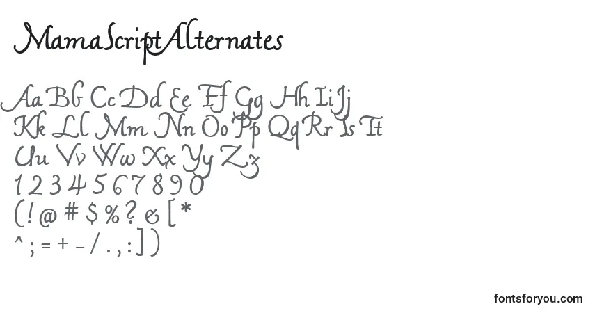 Schriftart MamaScriptAlternates – Alphabet, Zahlen, spezielle Symbole