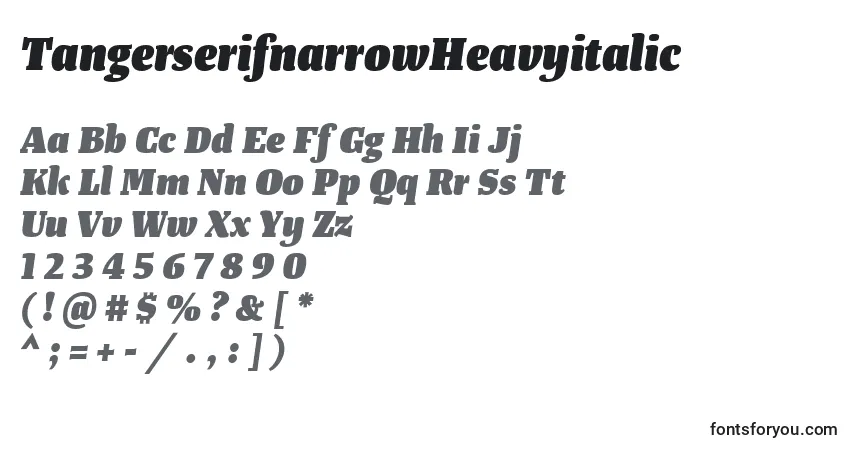 A fonte TangerserifnarrowHeavyitalic – alfabeto, números, caracteres especiais
