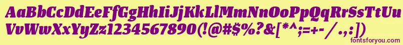 Weitere Informationen zur TangerserifnarrowHeavyitalic-Schriftart TangerserifnarrowHeavyitalic-Schriftart – Violette Schriften auf gelbem Hintergrund