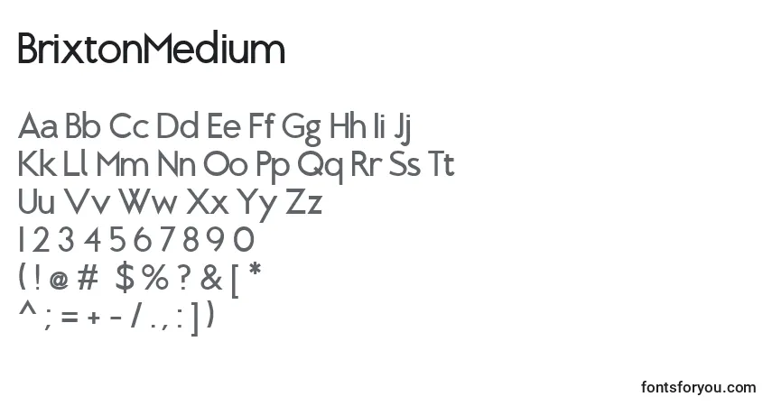 A fonte BrixtonMedium – alfabeto, números, caracteres especiais
