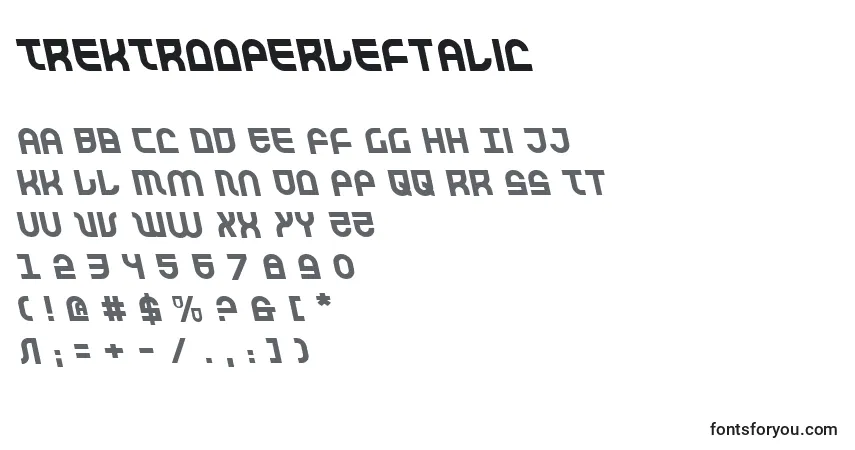 Schriftart TrekTrooperLeftalic – Alphabet, Zahlen, spezielle Symbole