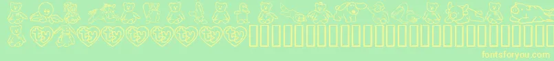 フォントFlScrappyBeans – 黄色の文字が緑の背景にあります