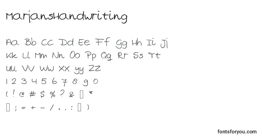 A fonte MarjansHandwriting – alfabeto, números, caracteres especiais