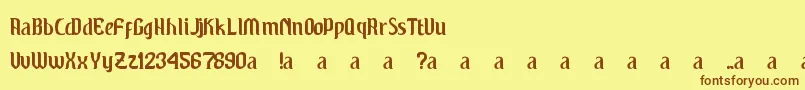 フォントWindu – 茶色の文字が黄色の背景にあります。