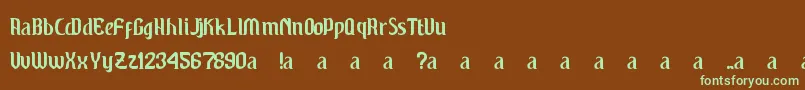 フォントWindu – 緑色の文字が茶色の背景にあります。