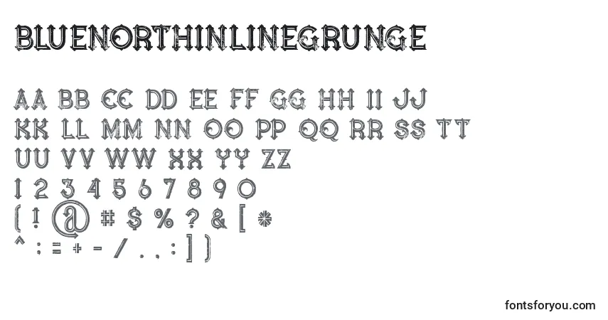 A fonte Bluenorthinlinegrunge (115121) – alfabeto, números, caracteres especiais