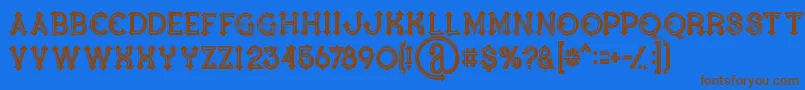 フォントBluenorthinlinegrunge – 茶色の文字が青い背景にあります。