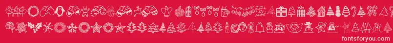 Fonte Austiebostchristmasdoodles – fontes rosa em um fundo vermelho