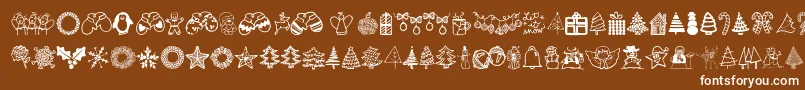 Austiebostchristmasdoodles-Schriftart – Weiße Schriften auf braunem Hintergrund