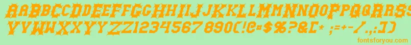 フォントGutcruncherItalic – オレンジの文字が緑の背景にあります。