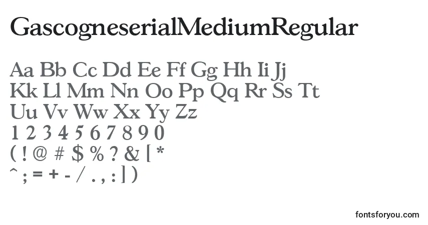 Czcionka GascogneserialMediumRegular – alfabet, cyfry, specjalne znaki
